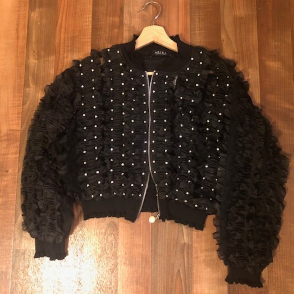 Black Semi-Sheer Zippered Jacket